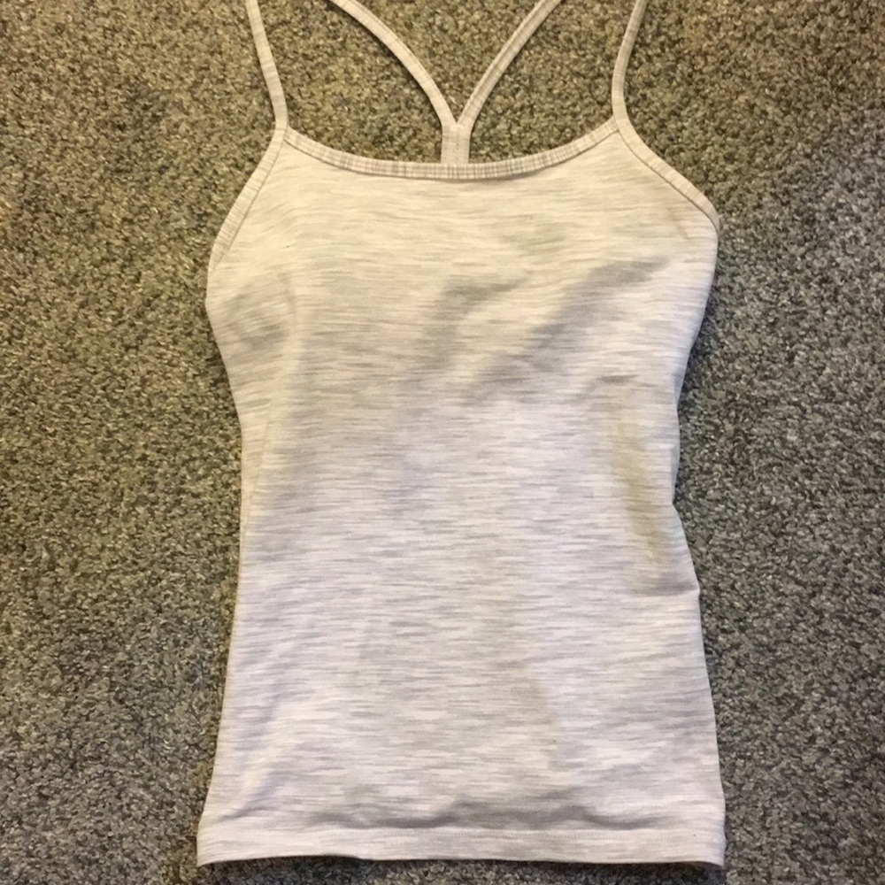 Pink and grey lululemon tank.